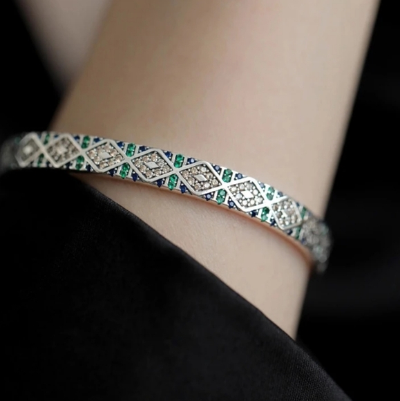Jewelry - Cuff Bracelet for Women, Creative Design Sparkling Zircons, stamped S925
